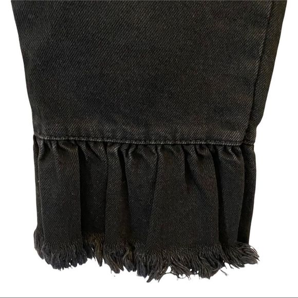 NWT Mango Women's Boot-Leg ruffle hem Lace Closure Jeans, Black 100% cotton - Picture 2 of 11